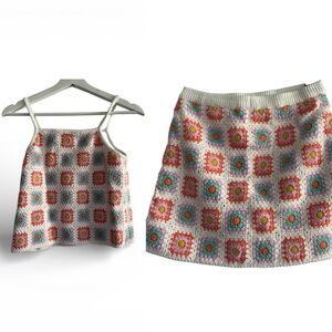 Art Class m Crochet Multicolor Knit Set Top and Skirt Size Small
